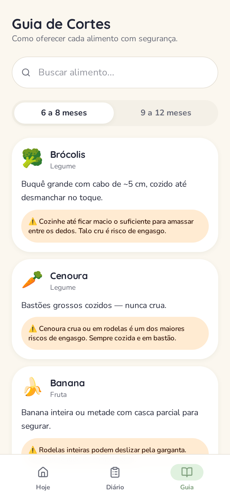 Guia de cortes seguros e seção de emergência