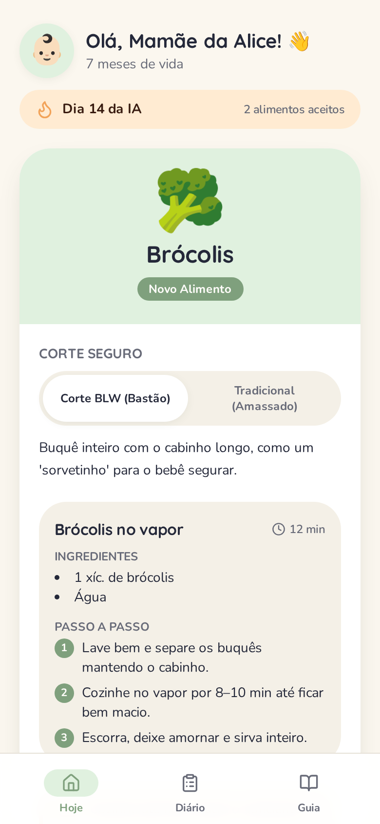 Tela principal do app com o alimento do dia